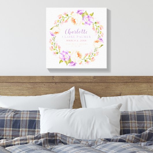 Waterverf Floral Personalized Baby Birth Stats Canvas Afdruk (Insitu (Slaapkamer))