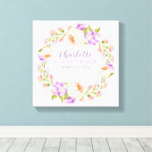 Waterverf Floral Personalized Baby Birth Stats Canvas Afdruk (Insitu (Houten vloer))