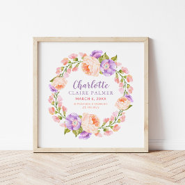 Waterverf Floral Personalized Baby Birth Stats Poster