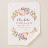 Waterverf Floral Personalized Baby Birth Stats Sherpa Deken (Voorkant)