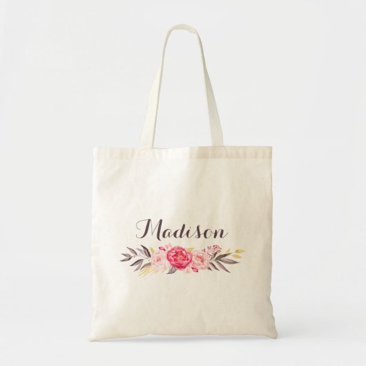 Waterverf Floral Personalized Girls Canvas Tas (Voorkant)