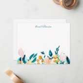  Waterverf Floral Persoonlijk Jade Green Notitiekaartje (Voorkant / Achterkant in situ)