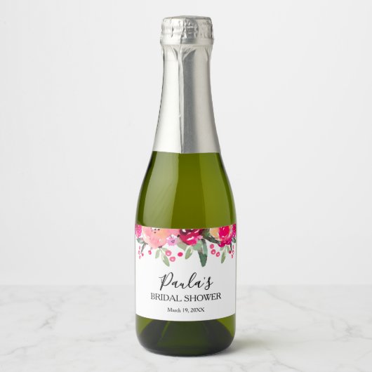 Waterverf Floral Persoonlijk Vrijgezellenfeest Min Sparkling Wijnetiket (Voorkant)