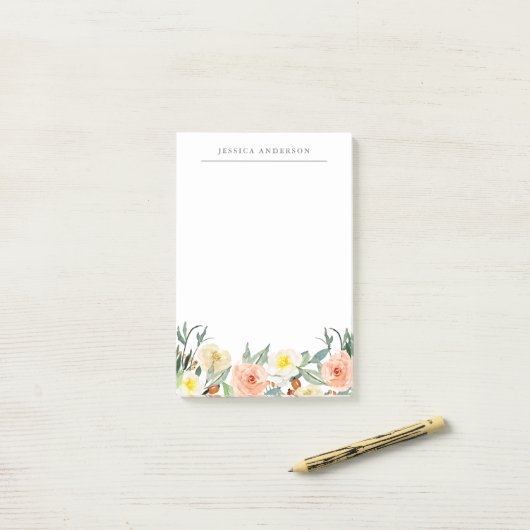 Waterverf Floral Persoonlijke benaming Post-it® Notes (Op bureau)