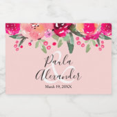 Waterverf Floral Persoonlijke bruiloft Roze Mini Sparkling Wijnetiket (Enkel label)