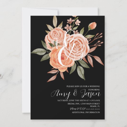 Waterverf Floral  Perzische Rozen Weddenschap B Kaart (Voorkant)