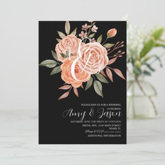 Waterverf Floral  Perzische Rozen Weddenschap B Kaart (Staand voorkant)