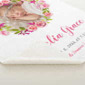 Waterverf Floral Photo Baby Birth Stats Sherpa Deken (3/4)