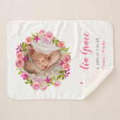 Waterverf Floral Photo Baby Birth Stats Sherpa Deken (Voorkant (horizontaal))