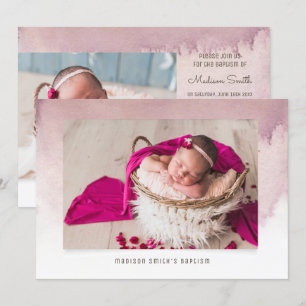 Waterverf Floral Photo Baptism Party Invitation Kaart