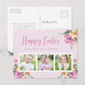 Waterverf Floral Photo Collage Happy Pasen Briefkaart (Voorkant / Achterkant)