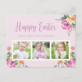 Waterverf Floral Photo Collage Happy Pasen Briefkaart