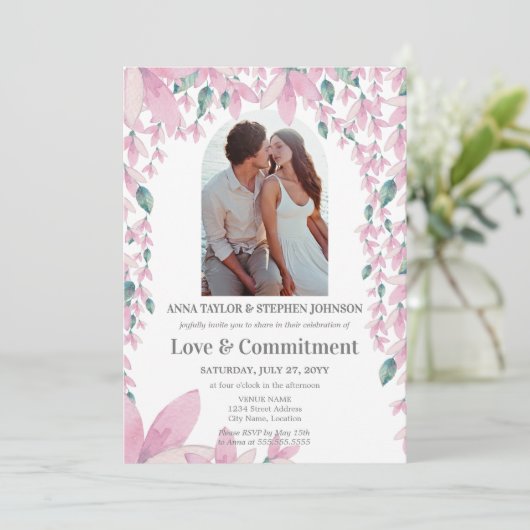 Waterverf Floral Photo Commitment Ceremony Kaart (Staand voorkant)