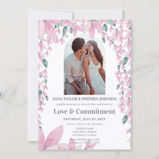 Waterverf Floral Photo Commitment Ceremony Kaart (Voorkant)