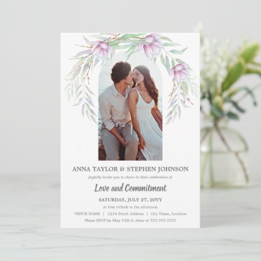 Waterverf Floral & Photo Commitment Ceremony Kaart (Staand voorkant)