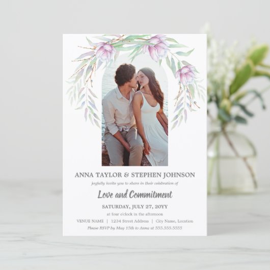 Waterverf Floral & Photo Commitment Ceremony Kaart (Staand voorkant)