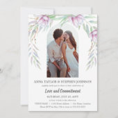 Waterverf Floral & Photo Commitment Ceremony Kaart (Voorkant)