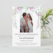 Waterverf Floral & Photo Commitment Ceremony Kaart (Staand voorkant)