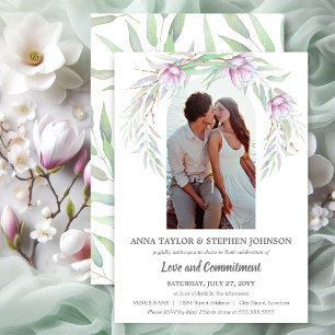 Waterverf Floral & Photo Commitment Ceremony Kaart