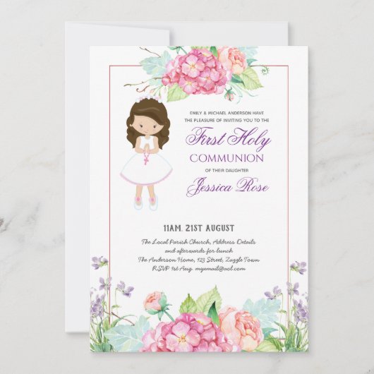 Waterverf Floral PHOTO eerste uitnodiging van de g (Voorkant)