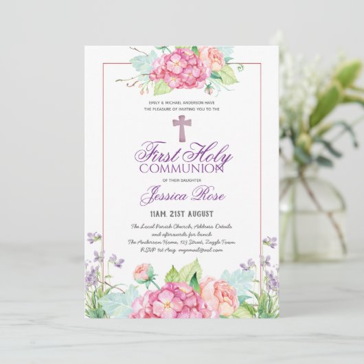 Waterverf Floral PHOTO eerste uitnodiging van de g (Staand voorkant)