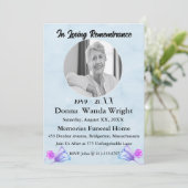Waterverf Floral Photo Funeral Service Kaart (Staand voorkant)