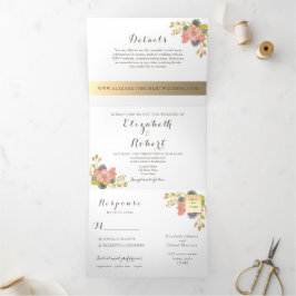 Waterverf Floral Photo Wedding Drieluik Uitnodiging