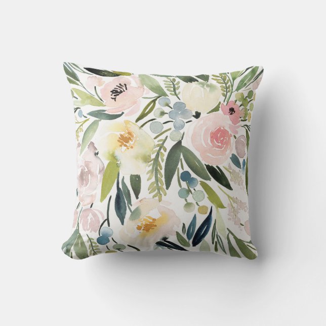 Waterverf Floral Pillow Kussen (Voorkant)