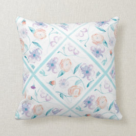 Waterverf Floral Pillow - Lavender, Blue, Peach Kussen