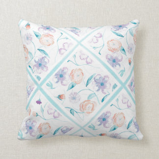 Waterverf Floral Pillow - Lavender, Blue, Peach Kussen
