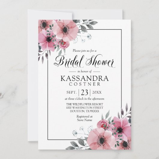 Waterverf Floral Pink Anemone Vrijgezellenfeest Kaart (Voorkant)