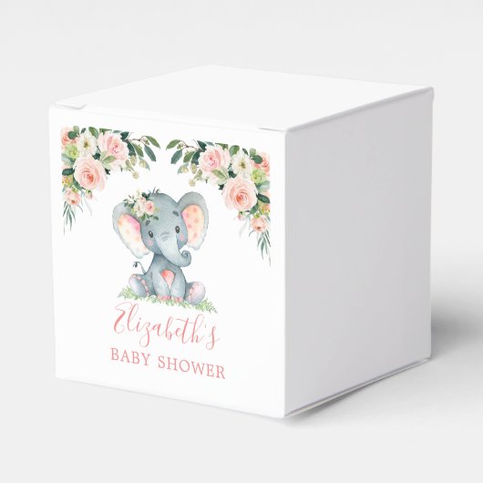 Waterverf Floral Pink Baby Elephant Baby shower Bedankdoosjes (Voorkant Zijde)