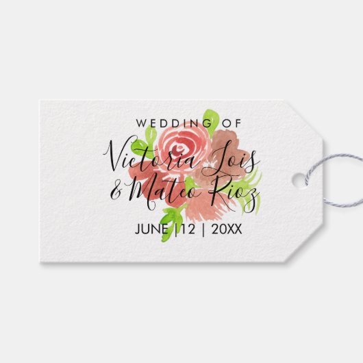 Waterverf Floral Pink Beige Blush Leaf Wedding Cadeaulabel (Voorkant (Horizontaal))