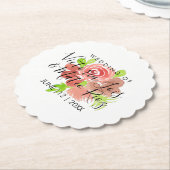 Waterverf Floral Pink Beige Blush Leaf Wedding Kartonnen Onderzetters (Gekanteld)