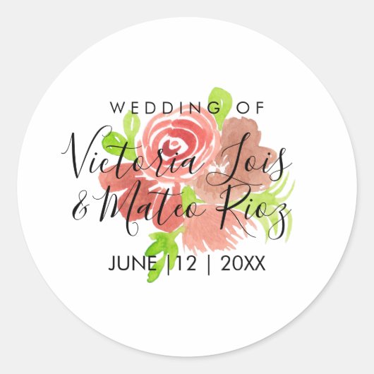 Waterverf Floral Pink Beige Blush Leaf Wedding Ronde Sticker (Voorkant)