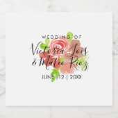 Waterverf Floral Pink Beige Blush Leaf Wedding Sparkling Wijnetiket (Enkel label)