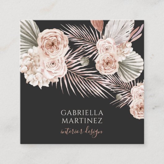 Waterverf Floral Pink Black Interior Designer Vierkante Visitekaartje (Voorkant)