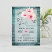 Waterverf Floral Pink Blue Rustic Baby shower Kaart (Staand voorkant)