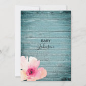 Waterverf Floral Pink Blue Rustic Baby shower Kaart (Achterkant)