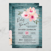 Waterverf Floral Pink Blue Rustic Baby shower Kaart (Voorkant / Achterkant)