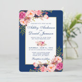 Waterverf Floral Pink Blue Wedding B Kaart (Staand voorkant)