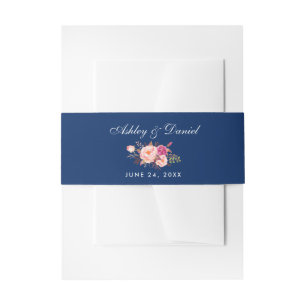 Waterverf Floral Pink Blue Wedding Uitnodigingen Wikkel