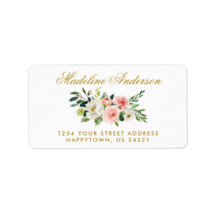 Waterverf Floral Pink Blush Address Gold Etiket
