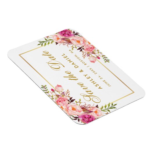 Waterverf Floral Pink Blush Bewaar de datum Magneet (Rechterzijde)
