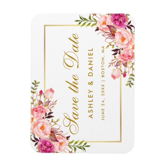 Waterverf Floral Pink Blush Bewaar de datum Magneet (Verticaal)