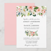 Waterverf Floral Pink Blush Elegant Wedding Kaart (Voorkant / Achterkant)