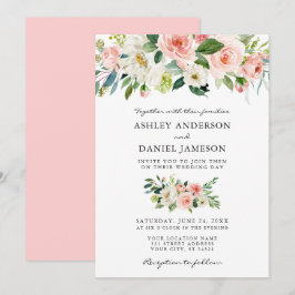 Waterverf Floral Pink Blush Elegant Wedding Kaart