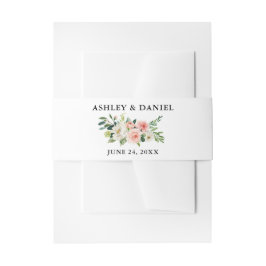 Waterverf Floral Pink Blush Elegant Wedding Uitnodigingen Wikkel