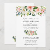 Waterverf Floral Pink Blush Elegant Wedding W Kaart (Voorkant / Achterkant)