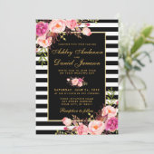 Waterverf Floral Pink Blush Gold Black Weddenschap Kaart (Staand voorkant)